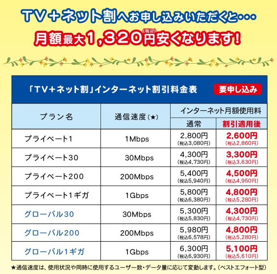 TV+ネット割（表）